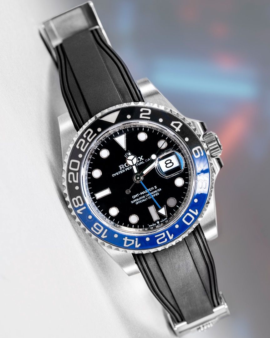 Vulcanised FKM Rubber Strap in Classy Black by Solitaire for Rolex
