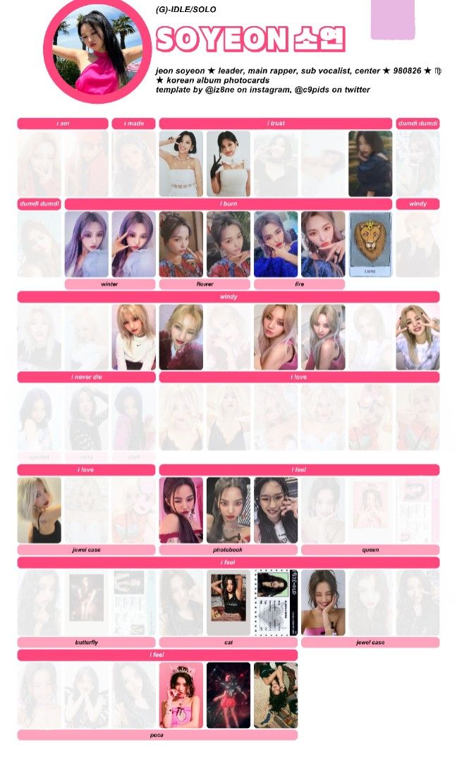 Wtt/wtb soyeon photocards i love i feel i made i am dumdi dumdi i