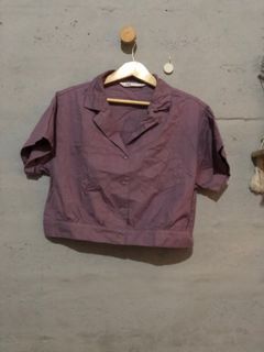 Zara crop top blouse kemeja lilac ungu pastel