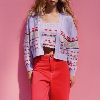 ZARA LILAC CHERRY FLORAL CARDIGAN