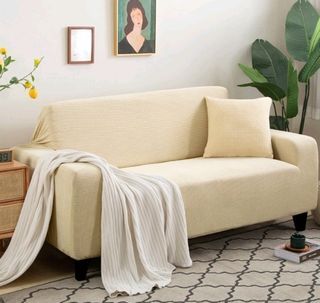 2 Pcs Beige Elastic Sofa Seat Cover ( Large Size )