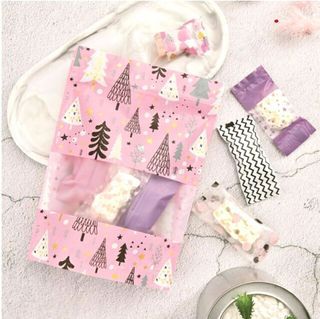 🆕️ 5pc Light Pink High Quality Printed 16cm × 22cm Plastic Christmas Candy Cookie Gift Ziplock Bags