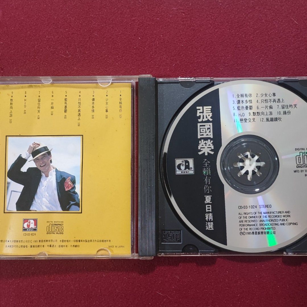 日本東芝頭版張國榮全賴有你夏日精選CD / 1985年Toshiba 1A1 TO