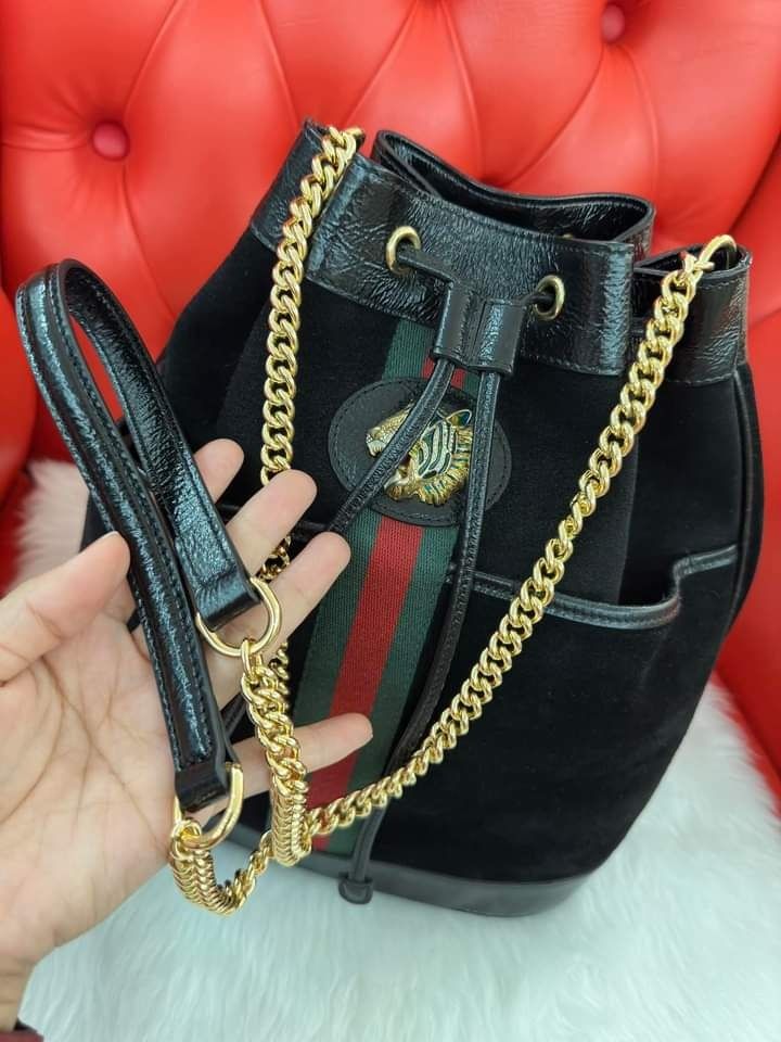 GUCCI RAJAH MEDIUM BUCKET BAG IN BLACK SUEDE Luxury Bags Wallets on Carousell