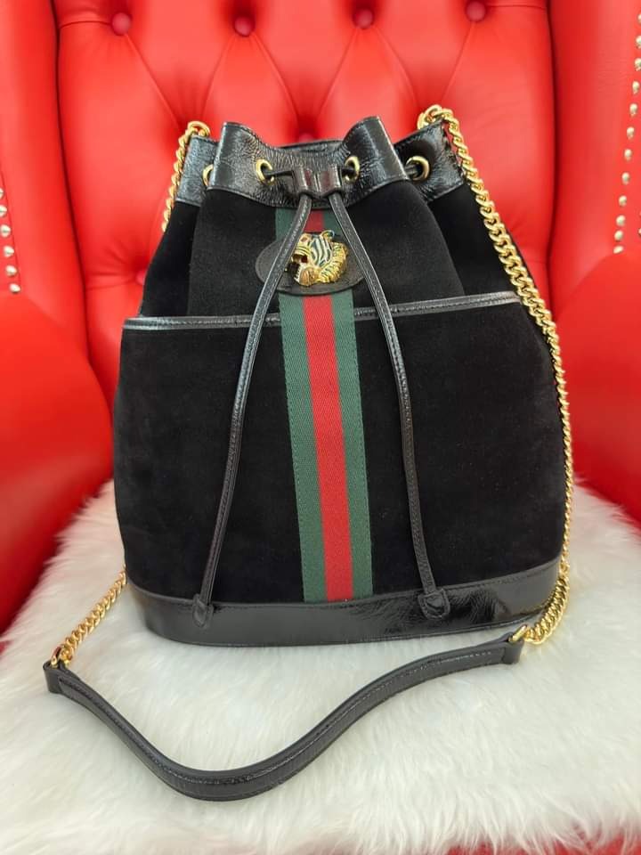 GUCCI RAJAH MEDIUM BUCKET BAG IN BLACK SUEDE Luxury Bags Wallets on Carousell