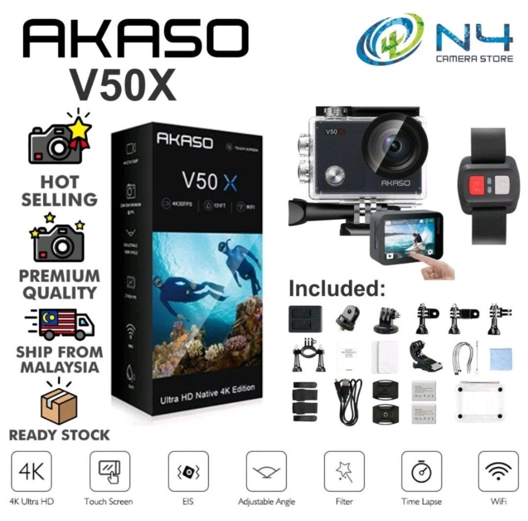 AKASO V50X Wifi Action Camera, Photography, Cameras on Carousell