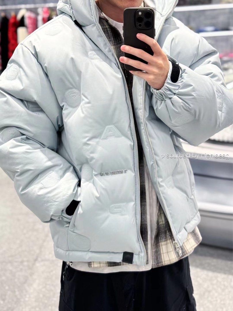 BAPE DEBOSSED MONOGRAM HOODIE PUFFER DOWN JACKET