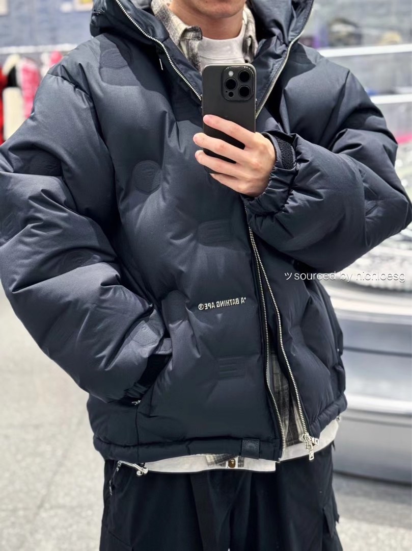 BAPE DEBOSSED MONOGRAM HOODIE PUFFER DOWN JACKET