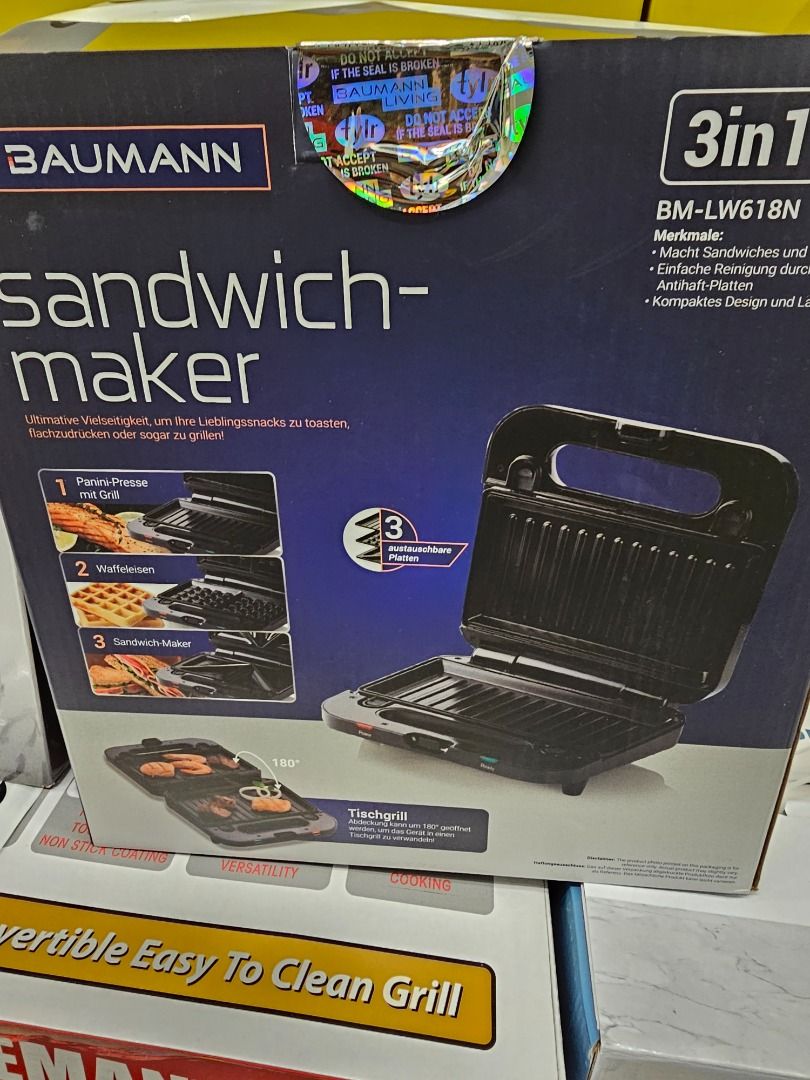 Baumann 3-in-1 Sandwich Maker (Category: Bakeware) located in Pasig City. Submitted by valyndecastrocruz (Listing ID 1265804328, Image 1). Description: Baumann 3-in-1 Sandwich Maker.