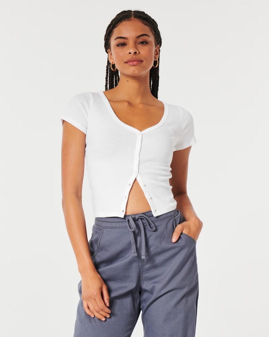 BN Hollister Ribbed Button Top Women s Fashion Tops Blouses on