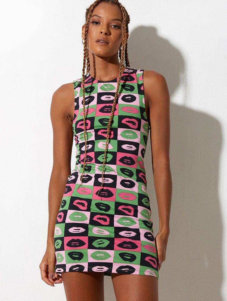 BNTW Motel Gele mini Dress Lips PERFECT FOR VALENTINES