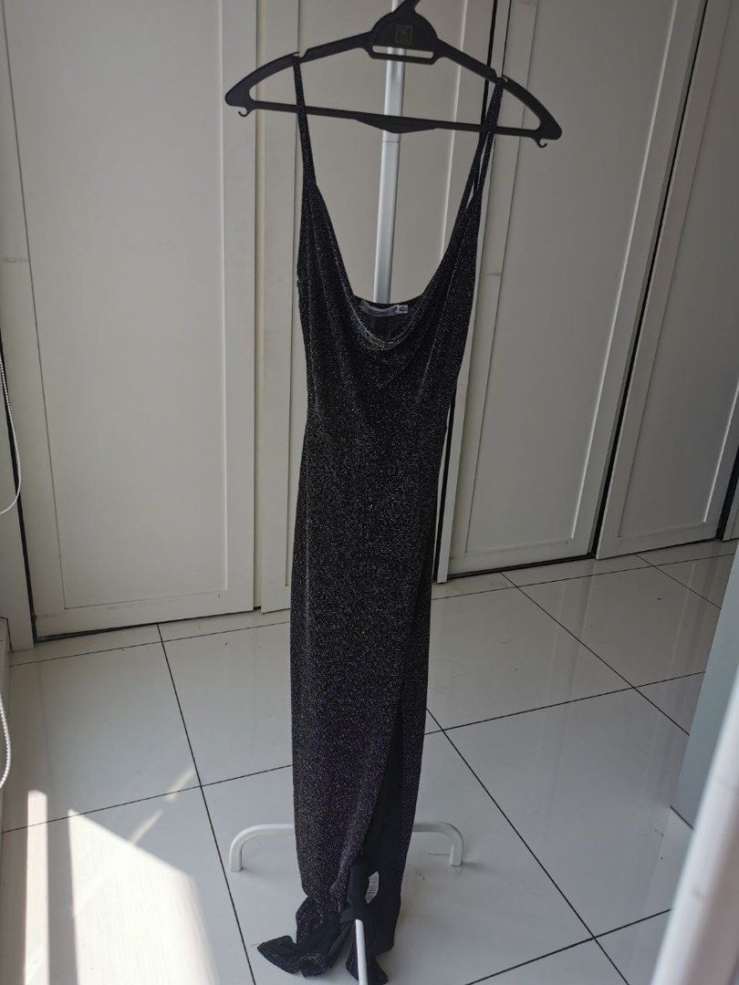Brand new Black Textured Glitter Cowl Neck Bodycon Maxi Dress