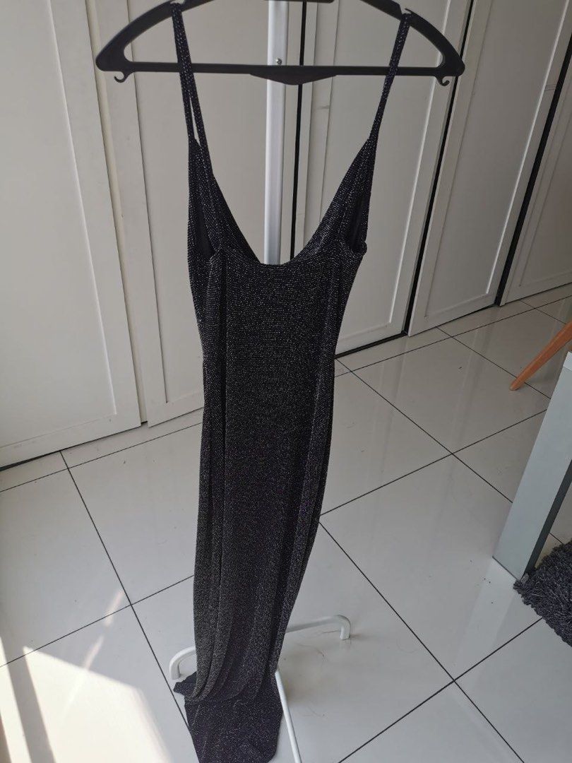 Black textured glitter cowl neck bodycon dress best sale