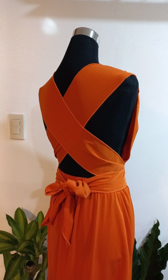 SHEIN Burnt Orange Split Thigh Maxi Dress Cross Back For Wedding Formal ...