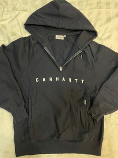 Carhartt WIP厚磅刷毛半拉鍊寬版帽踢 藏青