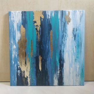 "Cascade" Textured Acrylic Painting on Canvas 50x50cm (abstract art white gold green blue)﻿