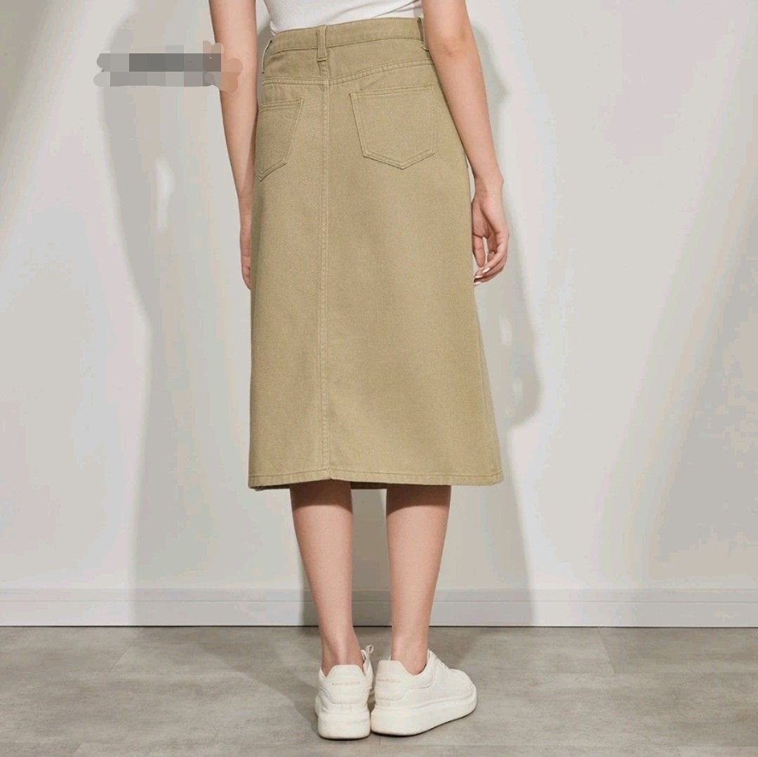 Casual plain demin Skirt khaki color Women s Fashion Bottoms