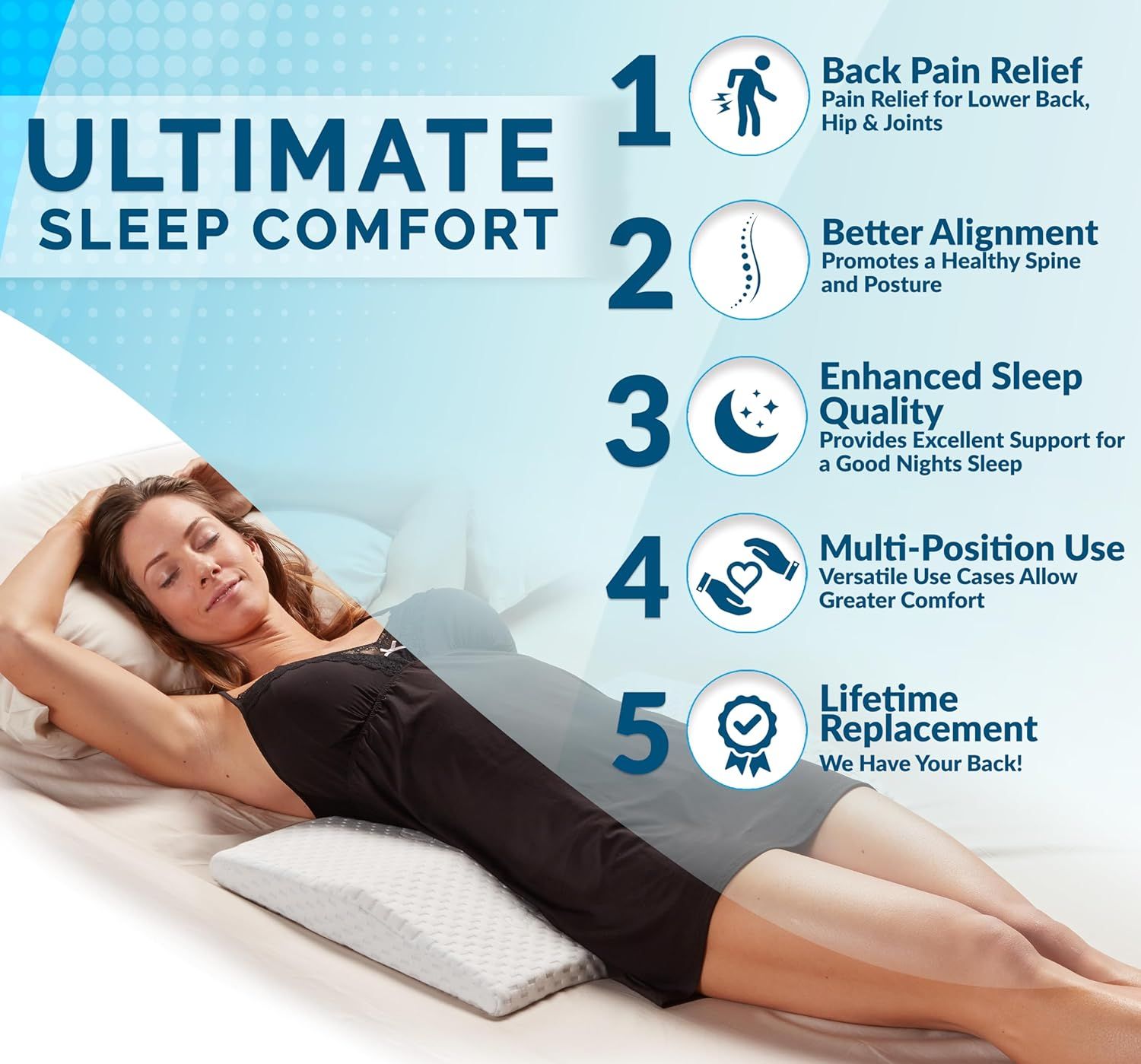 Lumbar Pillow for Sleeping, Adjustable Height 3D Lower Back Support Pillow  Waist Sciatic Pain Relief Cushion for Bed Rest - Side, Back and Stomach  Sleepers 