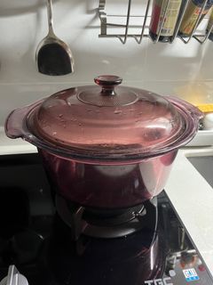 Corning Ware Vision 5L Cranberry Glass Dutch Oven w/ Lid Stock Pot