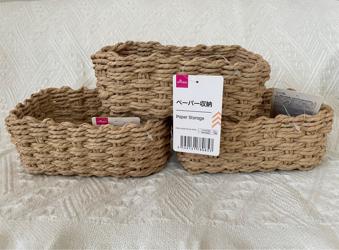 Daiso Weaved Storage Baskets, Furniture & Home Living, Home Improvement ...