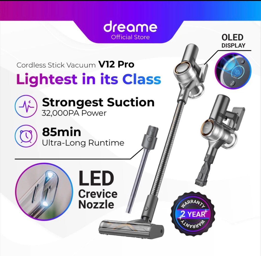 Dreame V12 Pro Bendable Cordless Stick Vacuum Cleaner with wall stand ...