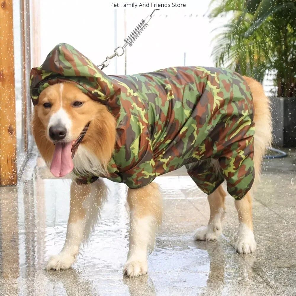Extra Large Dog Clothes Fashion Camouflage Printed Dog Raincoat