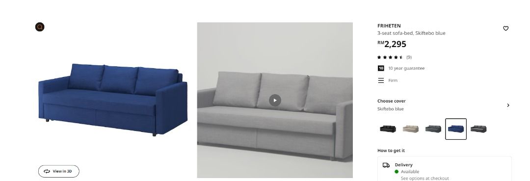Friheten 3 Seat Sofa Bed Skiftebo Blue