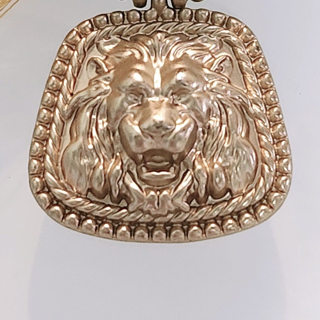 GOLD MATTE Copper Lion Head Door Knocker Earrings Vtg Style