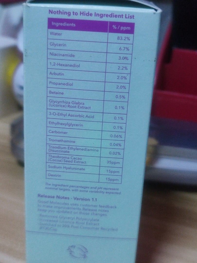 Good Molecules Niacinamide Brightening Toner (Category: Face Care) located in Quezon City. Submitted by karlleseshops (Listing ID 1265810249, Image 2). Description: 120ml., about approx. of 40-50% contents left. bought Sept. 2023 Made in USA Brand: Good Molecules RFS: back to my old brand been using.
