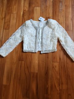 Gorgeous Voile Bolero Jacket w Floral Embroidery and diamante n pearls