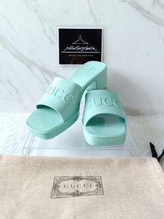 Gucci Jelly Logo Embossed Rubber Sandals (Tiffany)