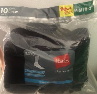 Hanes platinum 10 pairs black boys' crew socks (size M-M, 3-12yo)