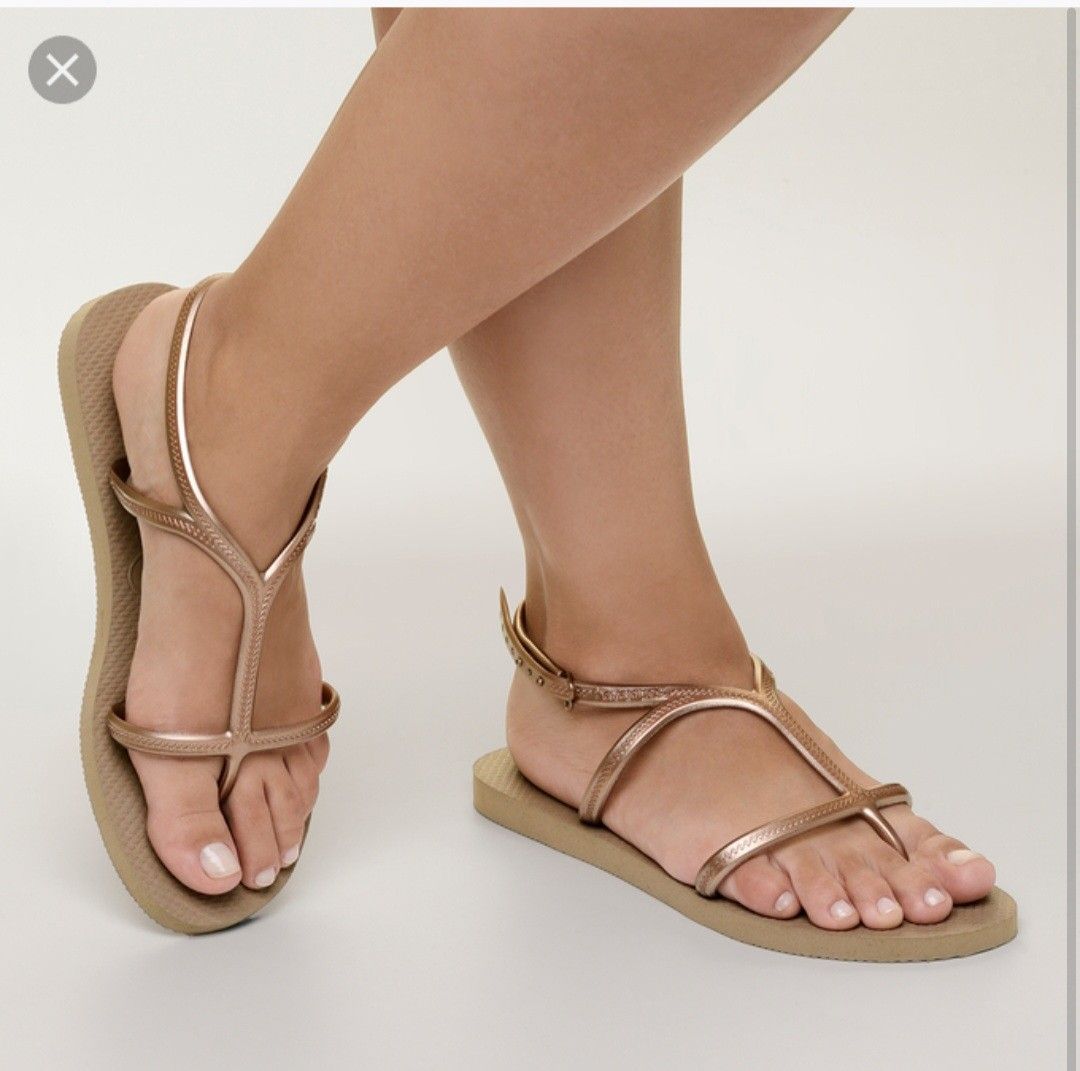Havaianas allure FC very rare sand gold strappy roman sandals flip flops flats kids teens