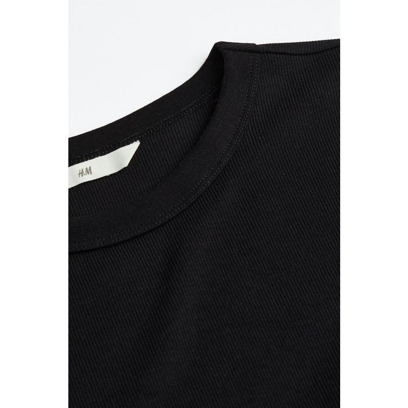H&M - Ribbed modal-blend top - Black, Women's Fashion, Tops, Longsleeves on  Carousell