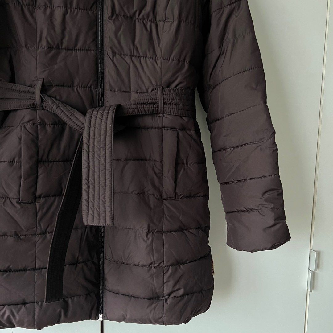 Hollister Hooded Puffer with Belt Long Winter Parka Coat / Jacket in Dark  Brown
