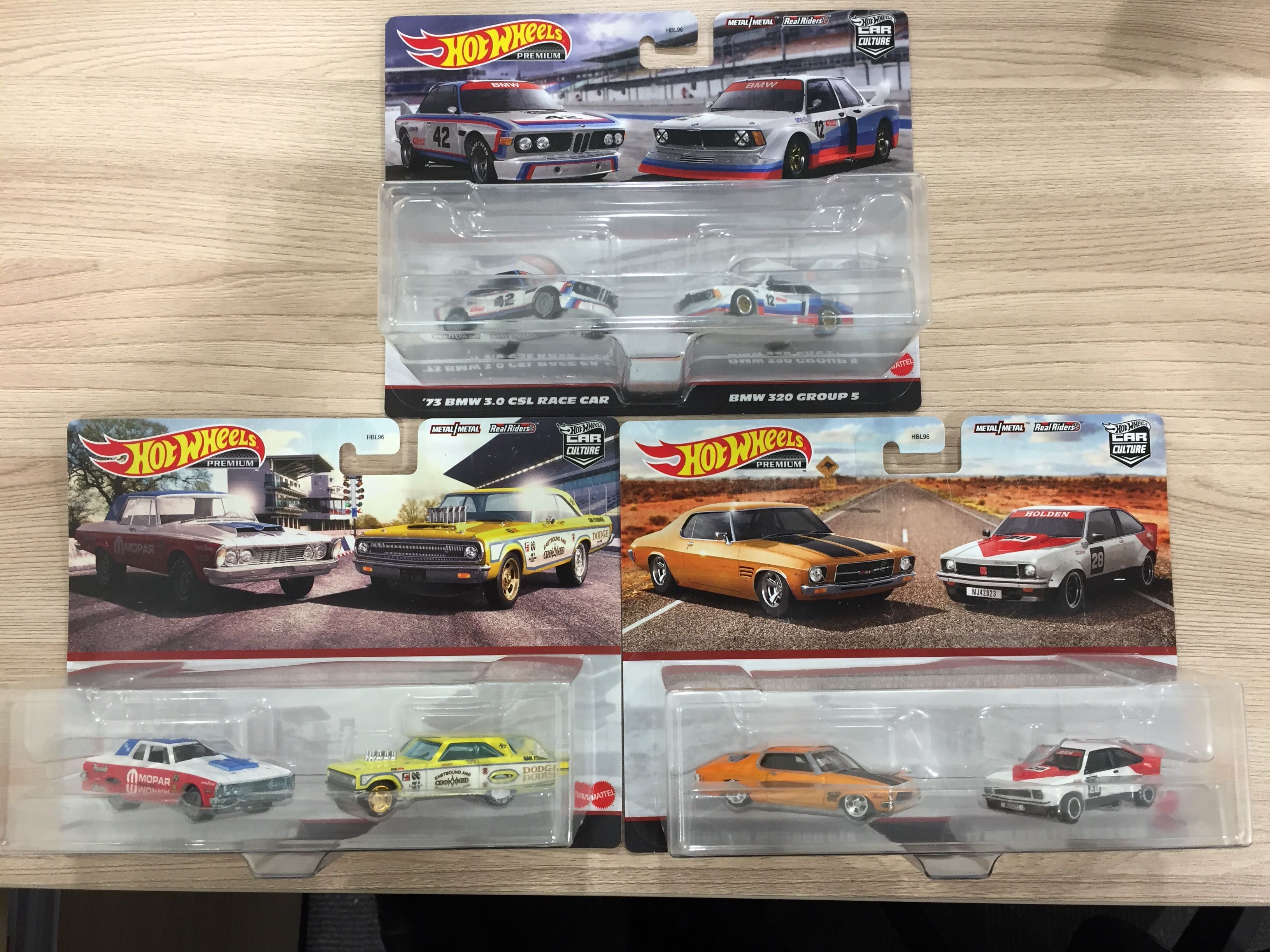 Hot Wheels Premium Twin Pack Car Culture BMW w Holden Torana Monaro w Dodge Plymouth