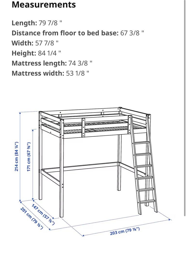 IKEA Stora queen loft bed with side rails ( mattress not included) , Furniture & Home Living
