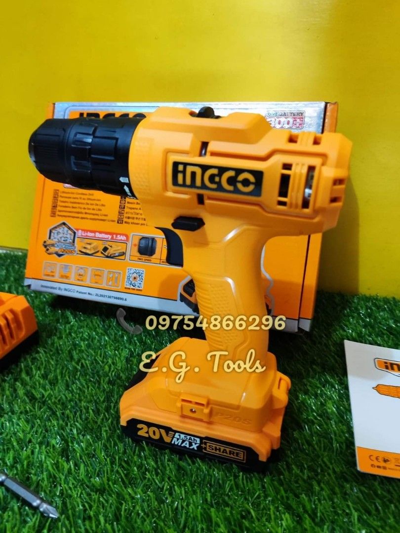 INGCO 20V LITHIUM-ION CORDLESS DRILL - CDLI20032 (Category: Construction Tools & Equipment) located in Caloocan City. Submitted by emgaile (Listing ID 1265740408, Image 3). Description: INGCO 20V LITHIUM-ION CORDLESS DRILL - CDLI20032 SPECIFICATION : Voltage:20V No-load speed: 0-400/0-1500rpm Max torque: 40Nm Chuck capacity: 0.8-10mm Torque settings: 15+1 Mechanical 2-speed gear Integrated work light INCLUSION : 1Pcs 25mm Cr-V bits 1Pcs 1.5Ah bat