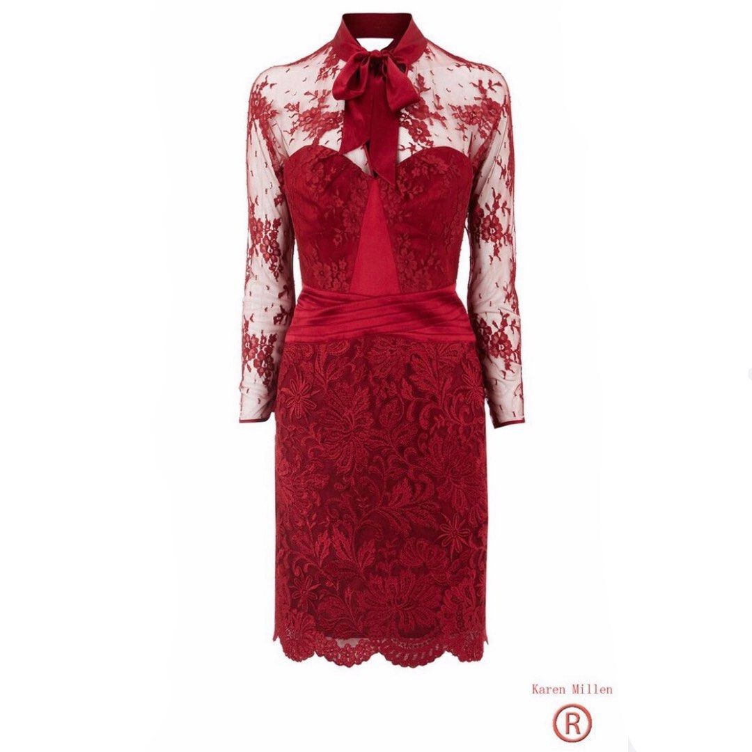 chinese dress ladies KAREN MILLEN SALMON EMBROIDERED LACE TRIM SLIP DRESS SIZE 14 – Whispers  Dress Agency main image 0