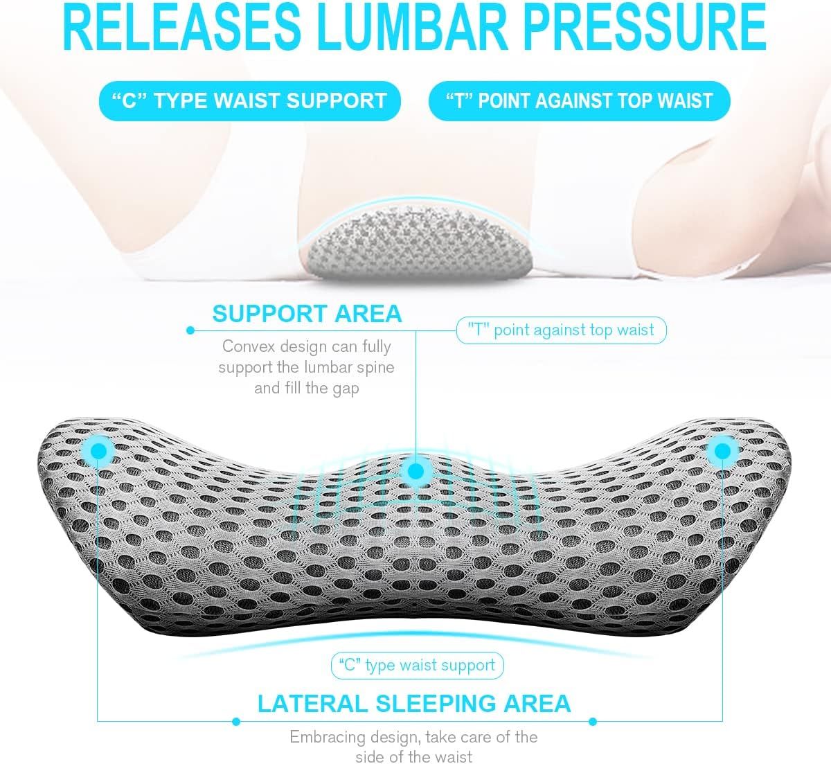 Memory Foam Lumbar Pillow Lumbar Support Pillow for Lower Back Pain Relief Ergonomic Streamline Back Cushion Pillow Great for Car Office Chair Recliner and Bed Grey Health Nutrition Braces Support