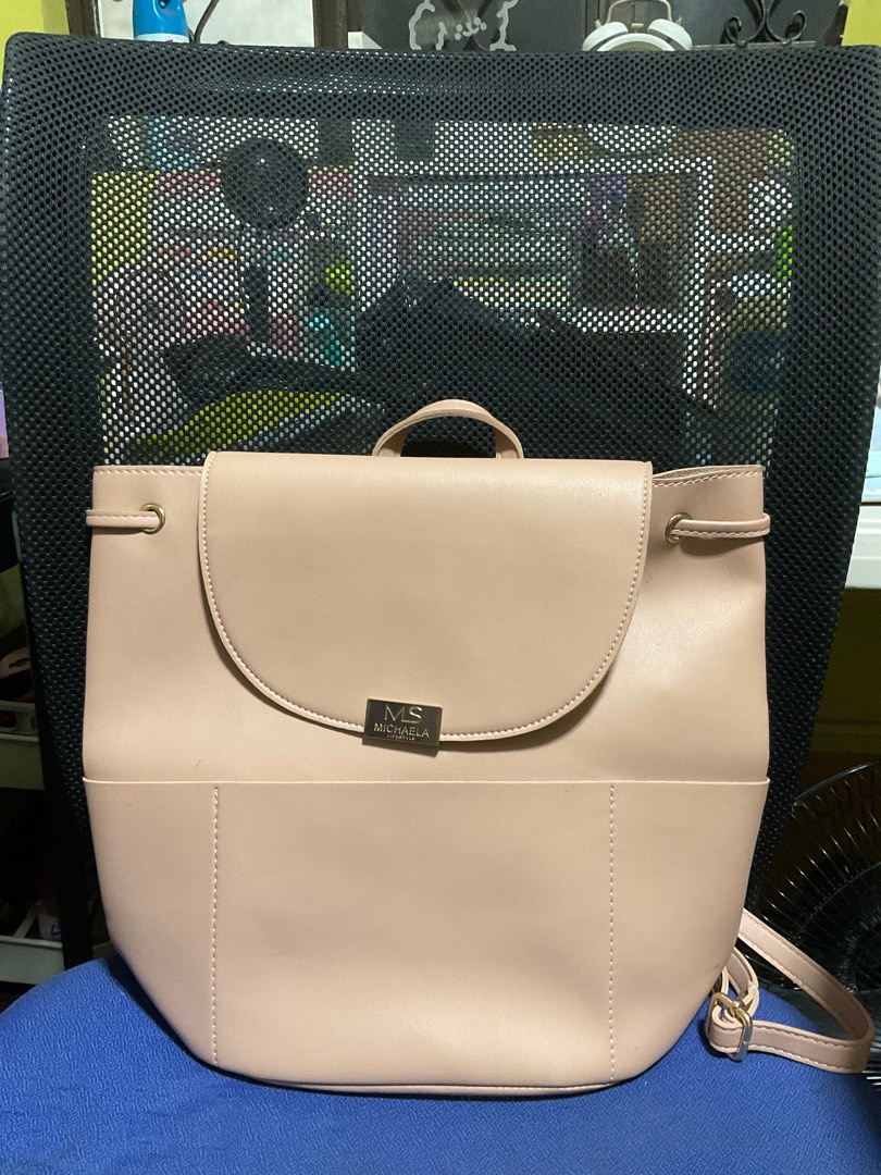 Michaela Baby Pink Leather Backpack, Women's Fashion, Bags & Wallets