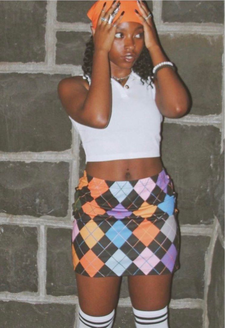 Argyle Multicolor Diamond Plaid Stretchy Mini Skirt Girly Preppy