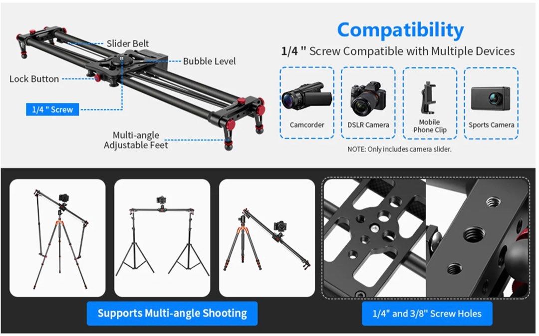 NEEWER ER1 Motorized Carbon Fiber Camera Slider 100cm, Photography,  Photography Accessories, Other Photography Accessories on Carousell