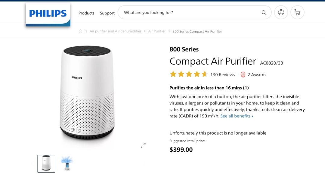 Philips AC0820 Air Purifier, TV & Home Appliances, Air Purifiers ...
