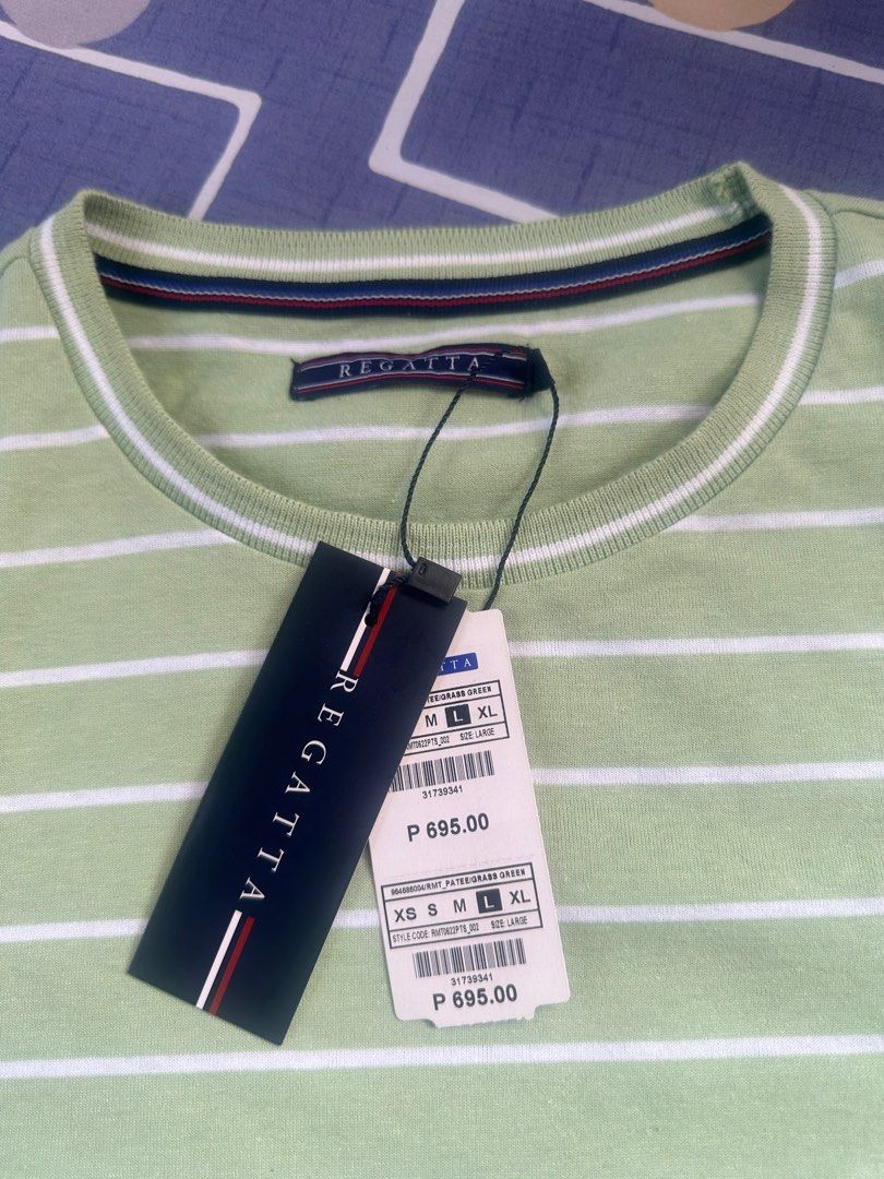 Regatta Light Green Stripe Shirt Large (Category: Tshirts & Polo Shirts ) located in Bocaue. Submitted by mhonluigo (Listing ID 1255853944, Image 3). Description: Regatta Regular Fit Round Neck Tee Color light Green striped white Size Large Brand New with Tag Selling for 400 RFS decluttering .
