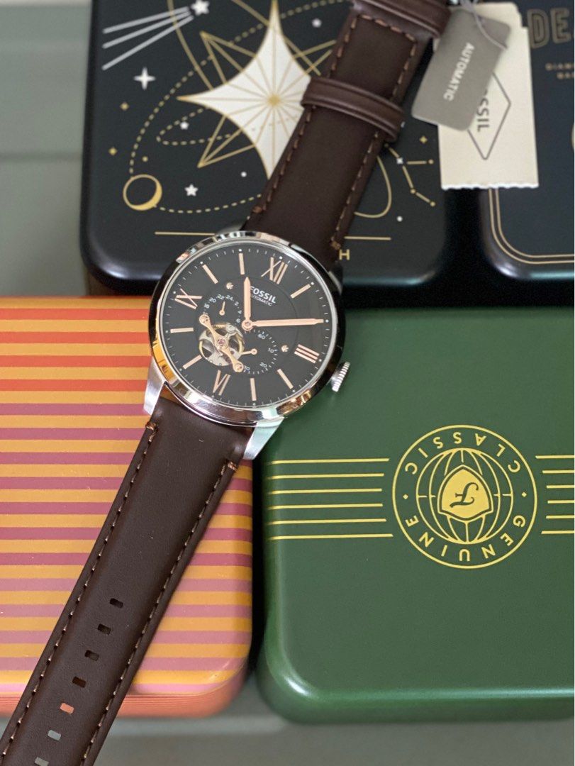 SALE 50 Fossil Townsman Automatic Leather Watch Brown 44mm