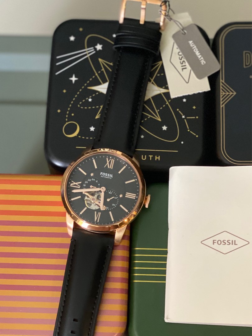 Townsman automatic best sale black leather watch