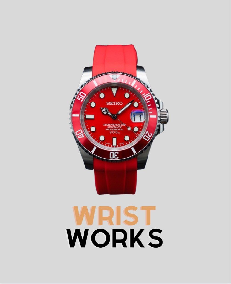 SEIKO MOD SILVER MARINE MASTER BLOODY RED 40MM