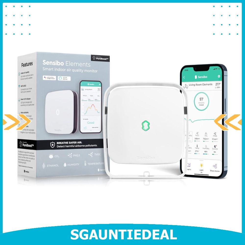Sensibo Elements - Smart WiFi Air Quality Monitor, Humidity Meter, CO₂  Detector, Air Pollution Indicator, CO₂ Monitor, Temperature Sensor,  Compatible with Alexa, Google Home, Furniture & Home Living, Home  Improvement & Organisation,