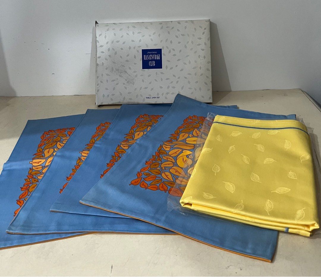 Shiseido table linen set (Category: Table Linen & Textiles) located in Binangonan. Submitted by myclosetcollectionph (Listing ID 1265727313, Image 1). Description: 4 pcs placemat And table linen dimension 120x120 cm .